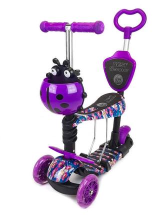Детский самокат-беговел 5в1 со светящимися колесами фиолетовый, best scooter (19870)
