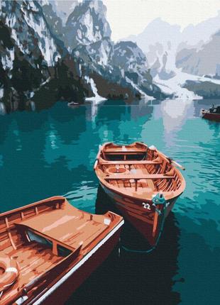 Картина по номерам лодки на высокогорном озере