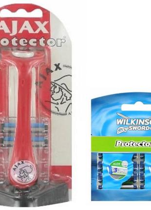 Набор станок wilkinson houder protector 3 look ajax (3 кас.) + кассеты wilkinson sword protector 3 (8 шт.)
