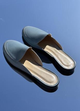 Женские кожаные сабо мюли голубые натуральная кожа замша под заказ все цвета 36-43р