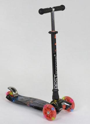 Дитячий самокат maxi з колесами, що світяться чорний, best scooter (a24659/779-1308)