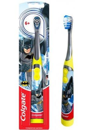 Електрична дитяча зубна щітка на батарейках "colgate" batman незнімна насадка tp0022