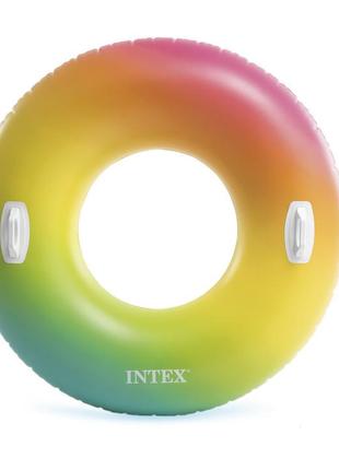 Надувной круг "радужное омбре" с ручками, intex 122 см (58202)