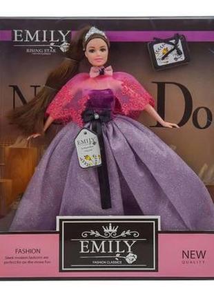 Кукла "emily" шатенка в фиолетовом платье и розовой пелерине, 29 см (qj081d)