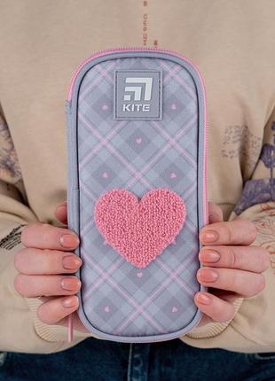 Пенал без наполнения "fluffy heart" 1 отделение, kite (k24-662-13)