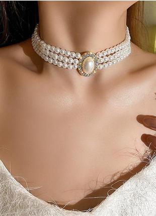 Ожерелье из жемчуга, жемчужные бусы, чокер белый