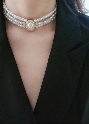 Ожерелье из жемчуга, жемчужные бусы, чокер белый