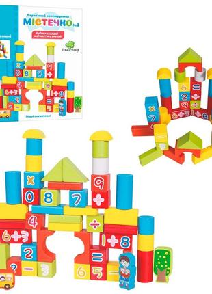 Деревянный конструктор "городок" с крышкой-сортером 53 детали, tree toys (md1866)