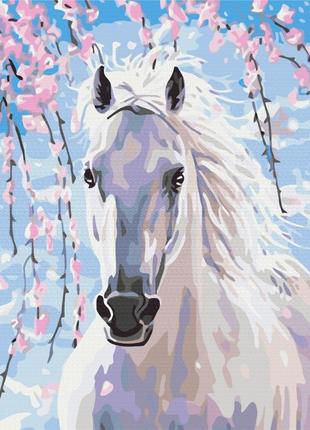 Картина по номерам лошадь в цветах сакуры