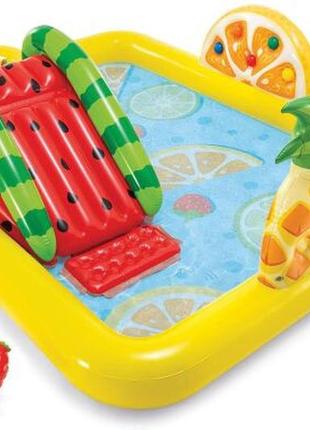 Дитячий надувний ігровий центр із гіркою "фрукти" 244х191х90 см, intex (57158)