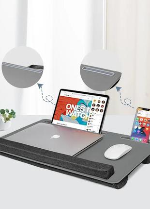 Підставка для ноутбука vhg la4 із слотом для телефона та планшета, подушка, grey4 фото