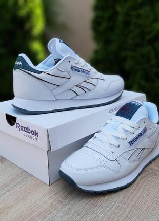 Чоловічі кросівки | reebok classic | білі з зеленим | шкіра, :453 фото