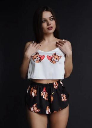 Шелковая соблазнительная пижама fox (шортики + майка) украинского бренда swatti