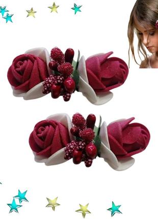Набір 2 шт бантик на шпильці для волосся дитячі червоні princess 4,5х6,5 см