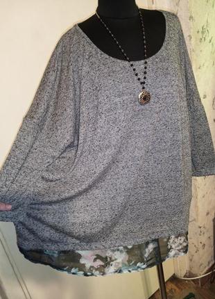 Трикотажная,комбинированная,лёгкая блузка с удлинённой спинкой,батал,yessica c&a1 фото