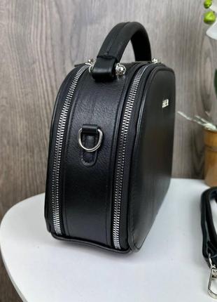 Шкіряна сумка жіноча каркасна стиль зара чорна, міні сумочка з натуральної шкіри5 фото