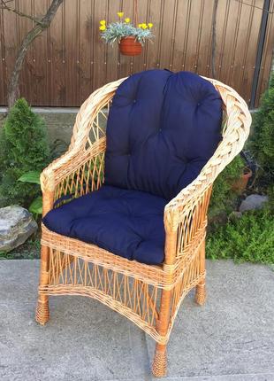 Крісло з лози  "звичайне " з темно-синьою подушкою