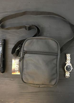 Набір 2 в 1! сумка + ліхтар! якісна чоловіча сумка з натуральної шкіри + тактичний ліхтар police bl-x71-p503 фото