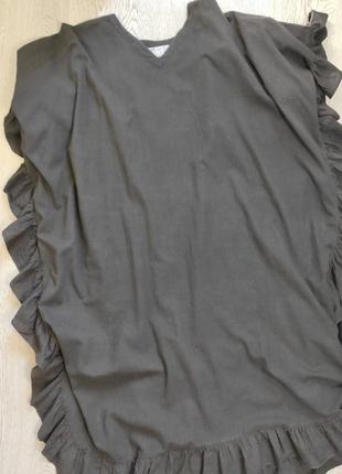 Черное длинное платье в пол оверсайз рюшами вырезом большого размера батал высокий рост4 фото