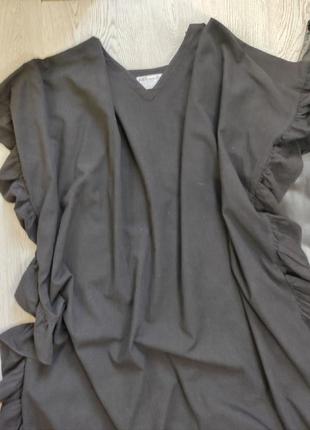 Черное длинное платье в пол оверсайз рюшами вырезом большого размера батал высокий рост3 фото
