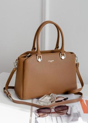 Жіноча елегантна сумка david jones стильна ділова класична сумка колір коричневий (кемел) / чорний1 фото
