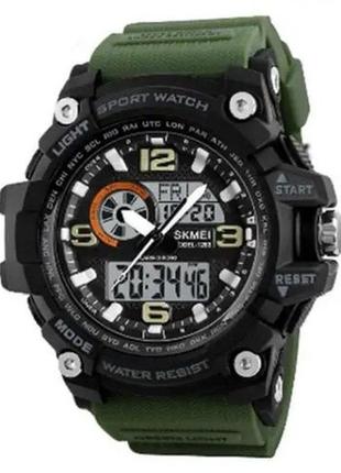 Часы наручные мужские skmei 1283ag army green, армейские часы противоударные. цвет: зеленый