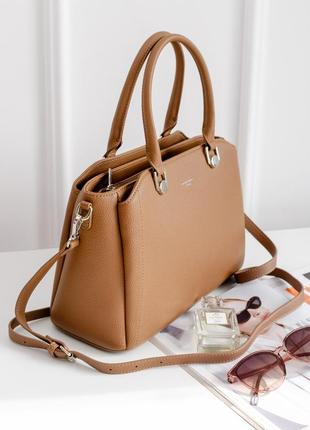 Жіноча елегантна сумка david jones стильна ділова класична сумка колір коричневий (кемел) / чорний5 фото