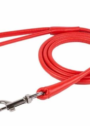 Круглый кожаный поводок для собаки  "lockdog" длина 1.2 м красный