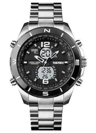 Часы наручные мужские skmei 1670siwt silver-white, часы тактические противоударные. цвет: серебряный
