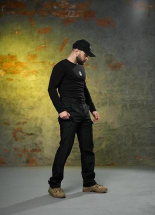 Теплі штани з софтшелу peak чорні + лонгслів pulse чорний з тризубом5 фото