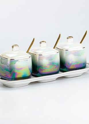 Набір для спецій керамічний на підставці з ложками 3 шт по 300 мл