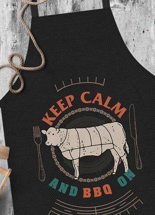 Фартух повнокольоровий сolorful keep calm and bbq on (чорний)