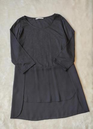 Черная длинная блуза футболка длинным рукавом шифон асимметричная стрейч батал большого размера3 фото