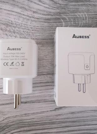 Розумна смарт wifi розетка aubess 20а з лічильником електроенергії, розетка smart plug з енергометром біла