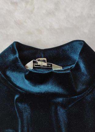 Изумрудная бархатная блуза кроп топ с узлом завязкой гольф под горло длинным рукавом9 фото