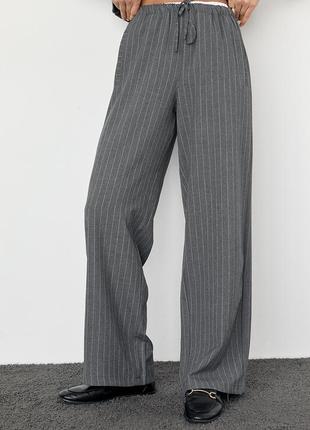 Женские брюки в полоску с резинкой на талии - темно-серый цвет, l (есть размеры)