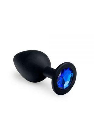 Анальна пробка із синім кристалом, black silicone sapphire, m