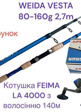 Спінінг weida vesta 80-160g 2.7m + котушка feima la4000 з ліскою + підставка для спінінга в подарунок!