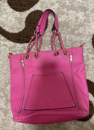 Яскрава рожева сумка шоппер, сумка на літо1 фото