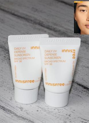 Innisfree daily uv defense spf 36 sunscreen  glowy finish сонцезахисний крем для обличчя з сяючим фінішем1 фото