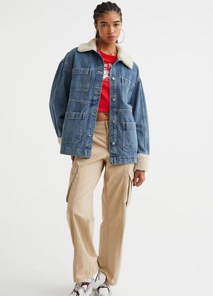 Джинсова куртка з теплим коміром h&m жакет піджак