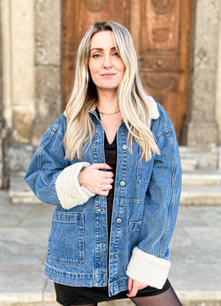 Джинсова куртка з теплим коміром h&m жакет піджак