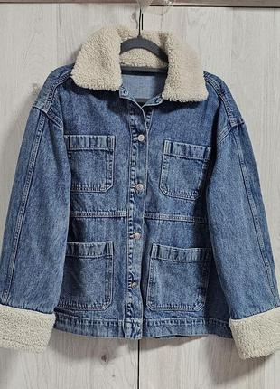 Джинсова куртка з теплим коміром h&m жакет піджак