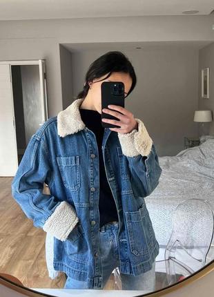 Джинсова куртка з теплим коміром h&m жакет піджак