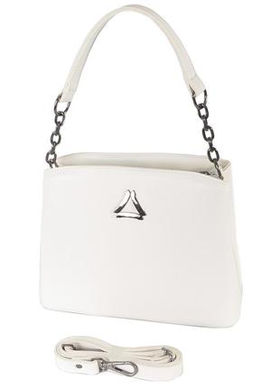 Белая - качественная и элегантная сумочка с ручкой в ​​комбинации кожзам. и метал. цепочки (луцк, 628)