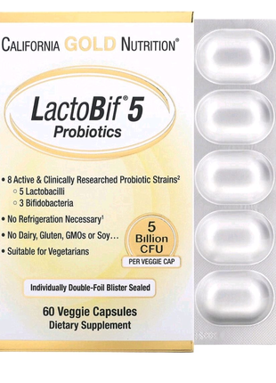 Lactobif 5, пробіотики, 5 млрд куо, 60 капс. сша.