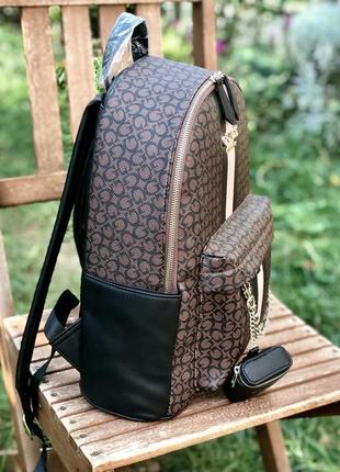 Рюкзак жіночий guess оригінал ella faux-leather backpack black logo гесс коричневий у лого4 фото