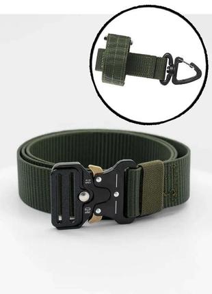 Ремень тактический assaulter belt с металлической пряжкой 140 см олива + подарок карабин на лучшая цена на4 фото