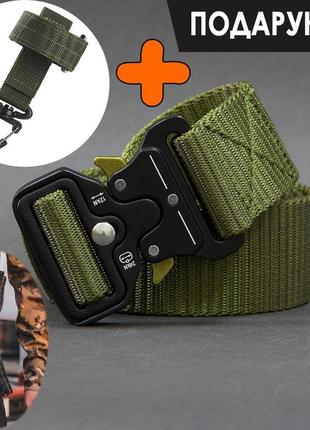 Ремень тактический assaulter belt с металлической пряжкой 140 см олива + подарок карабин на лучшая цена на2 фото