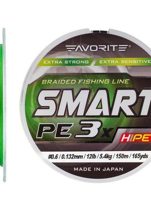 Шнур favorite smart pe 3x 150м (l.green) #0.6/0.132 mm 12lb/5.4 кг